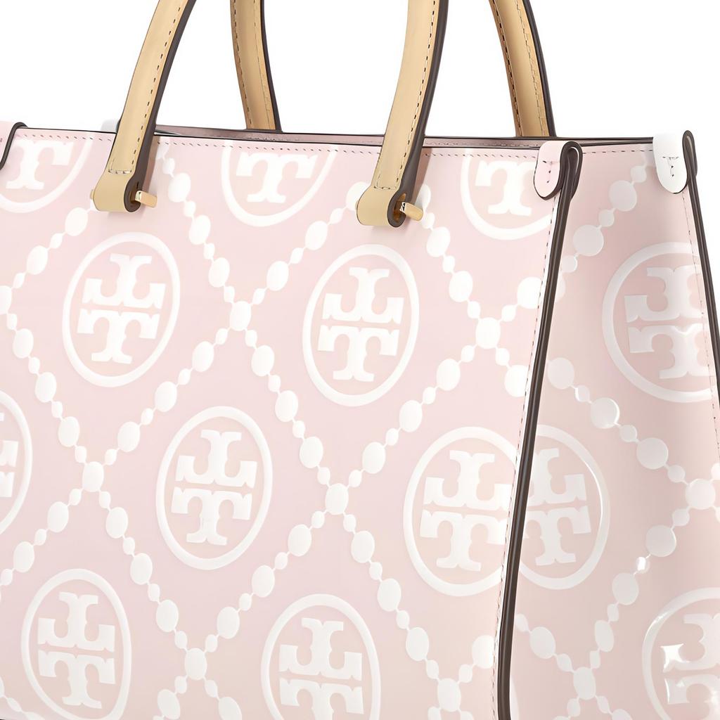 Tory Burch T Monogram Logo Print Leather Tote Bag Women Tote Pink 165887-650