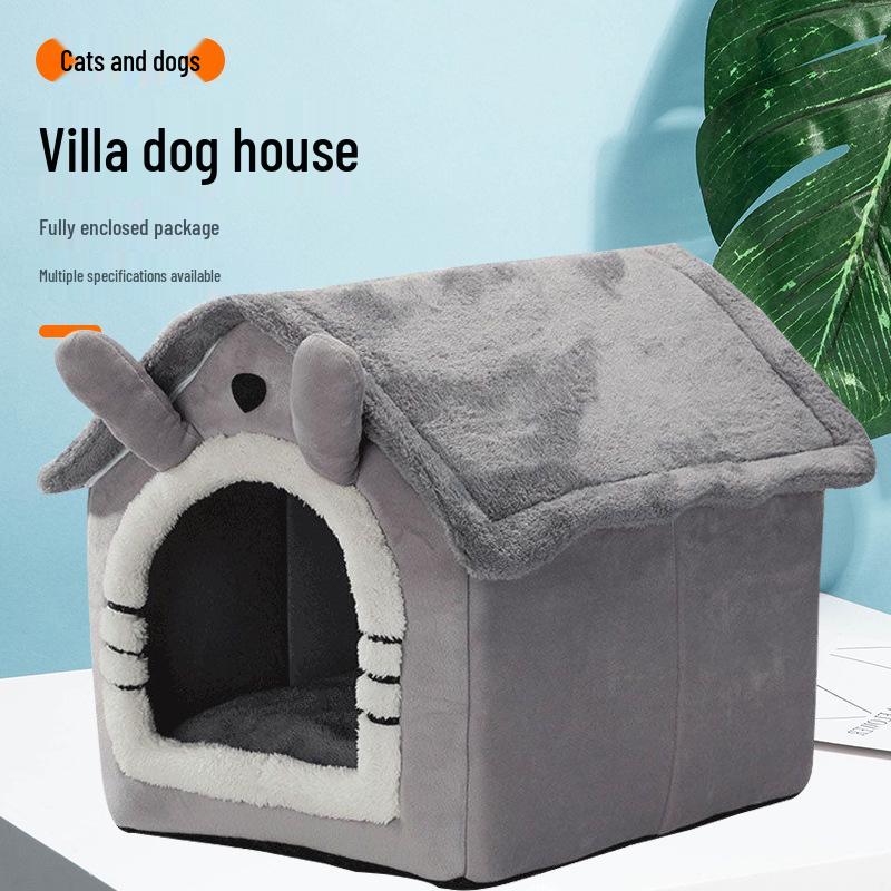 Pratelné pelíšek pro mazlíčky: Útulný uzavřený domeček pro kočky a psy, ideální pro jaro a zimu, celoroční použití