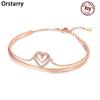 New 925 Silver Rose Gold Double-layer Heart Bracelet Chain Link Women Bracelet Birthday Festival Jewelry Gifts