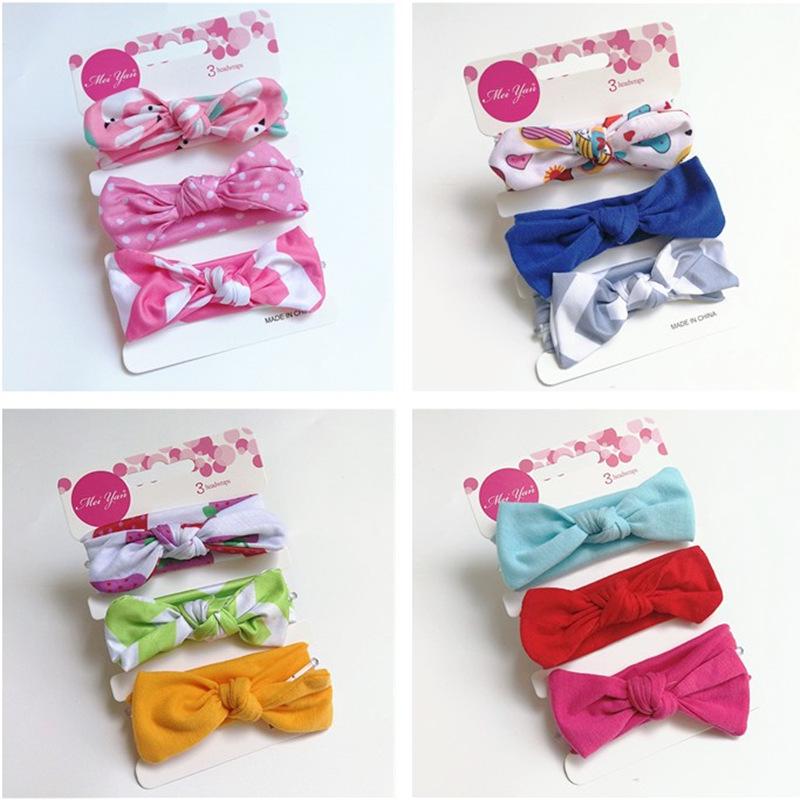 European & American Kids' Rabbit Ears Headband Set: 3-Piece Infant Bow Hair Accessories for Boys & Girls