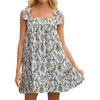 Women's Flower Tie Dress Cute Square Neck Loose Beach Short Dress Open Back Bohemian Summer Sundress