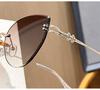 Women's Frameless Oval Metal Retro Sunglasses - High-End Japanese & Korean Fashion