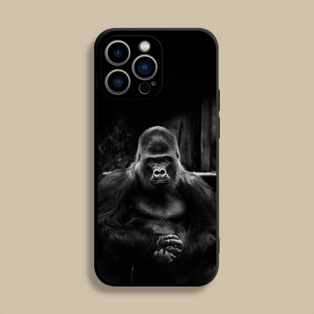 Monkey Gorilla Art Design Phone Case For iPhone 17,16,15,14,13,12,Pro,Max,Plus,E,SE4,Air,Mini Black Soft Cover