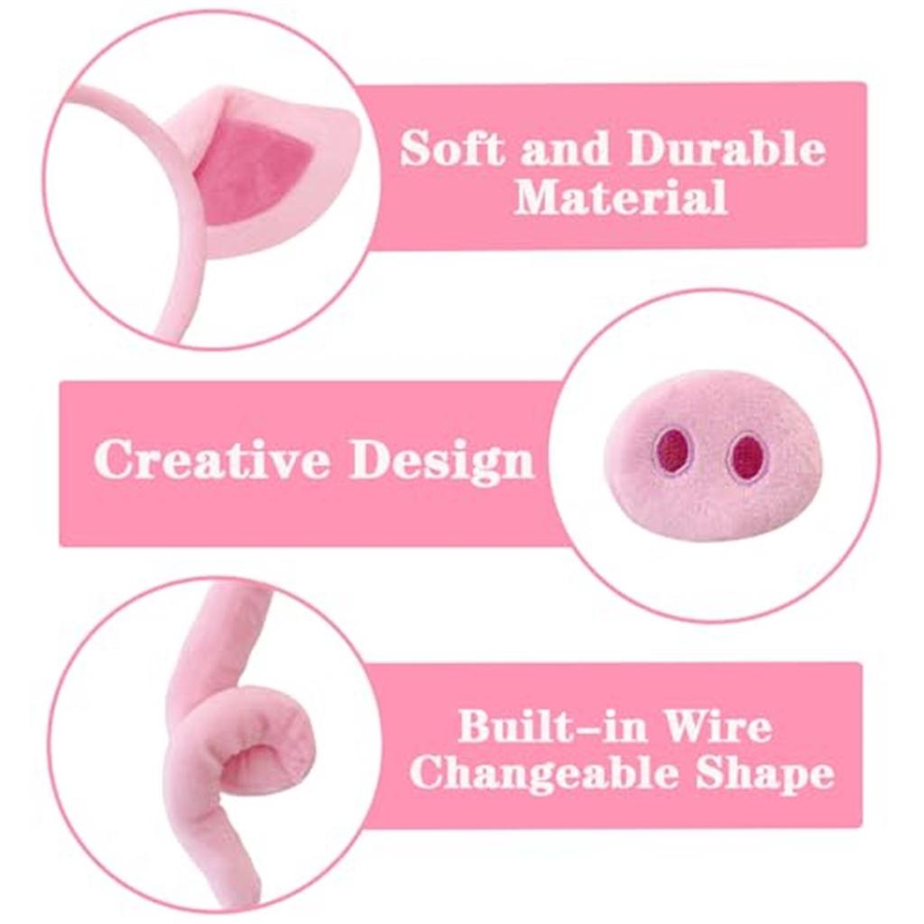 Pig Costume Set,Pig Ears Headband,Nose,Tail,Bow Tie,Fancy Animal Cosplay Set,Pig Costume Accessories For Kids Dress Up Party