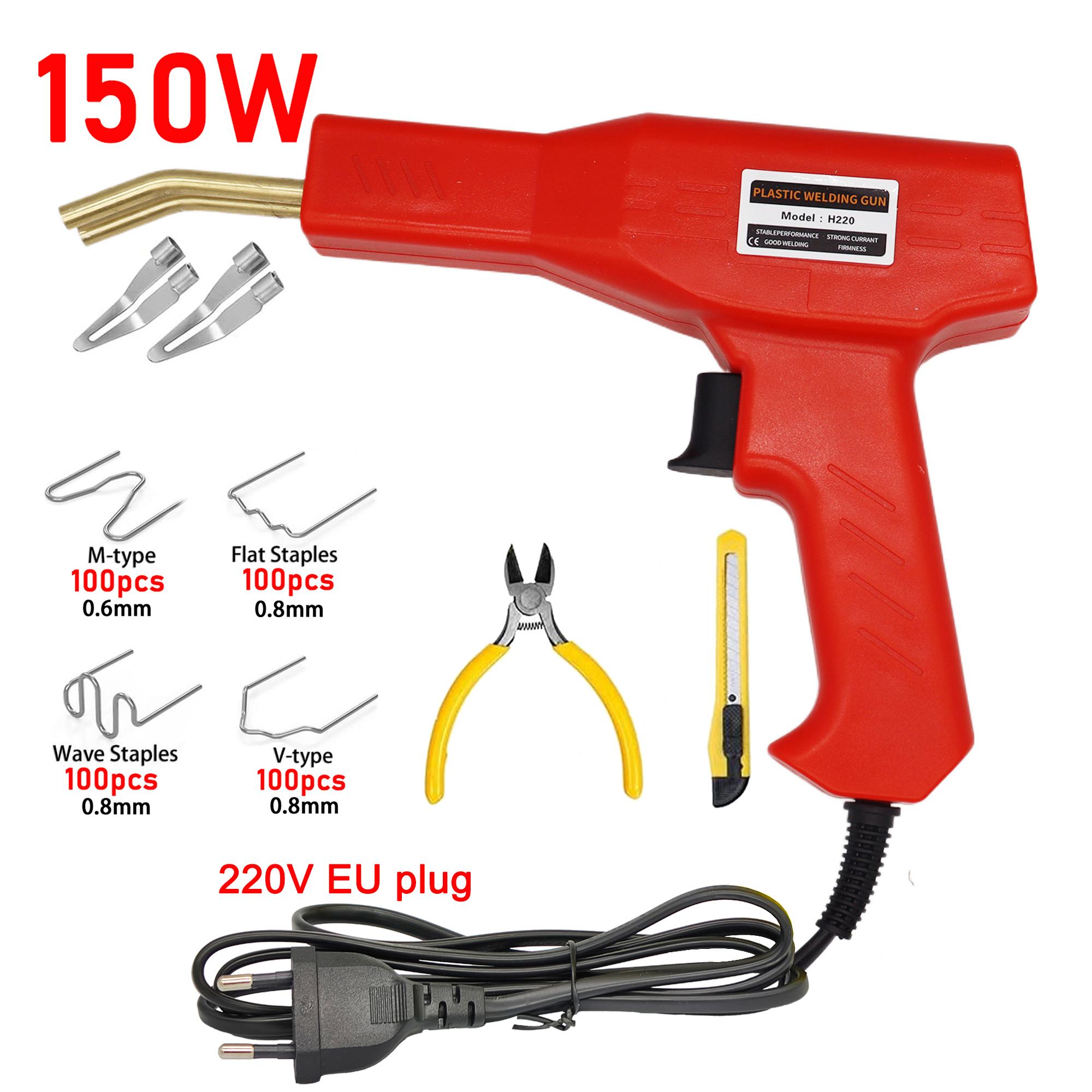 

150W plastic welding machine kit with 400pcs hot nail plus knife pliers, car bumper crack repair tool set plastic welding (red) 220V