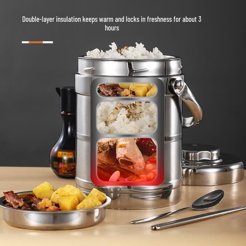 UOASO 3-Layer Drum-Shaped Stainless Steel Insulated Lunch Box