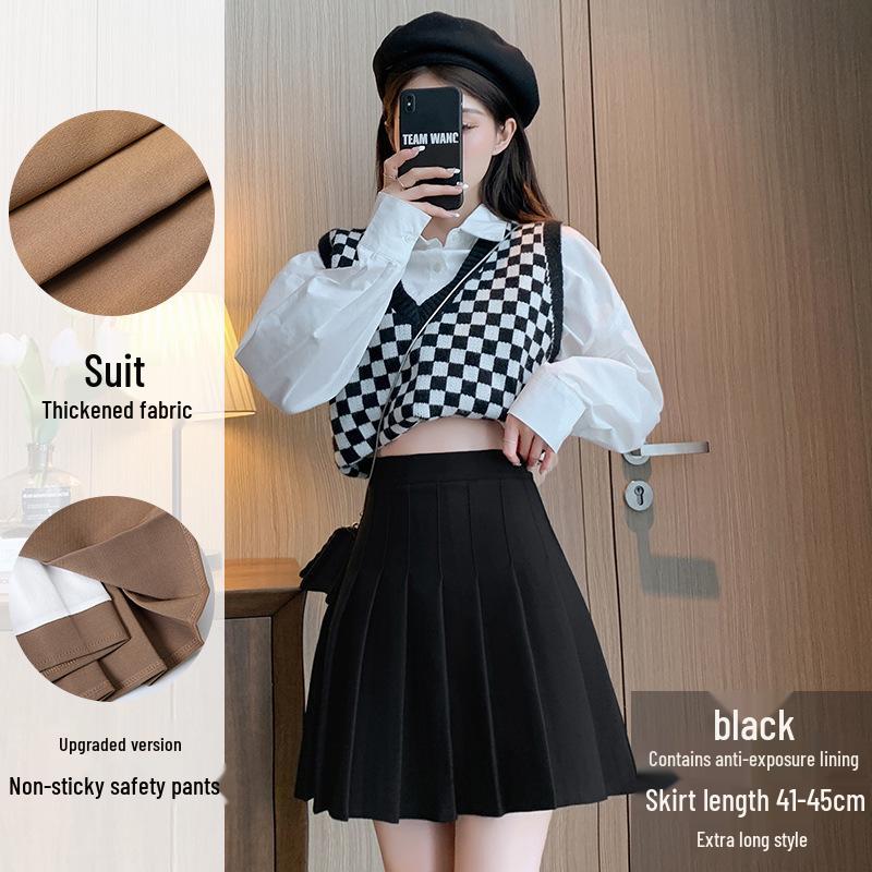 Korean Style High Waist Black Mini Skirt - Anti-Exposure, Anti-Wrinkle, for All Seasons