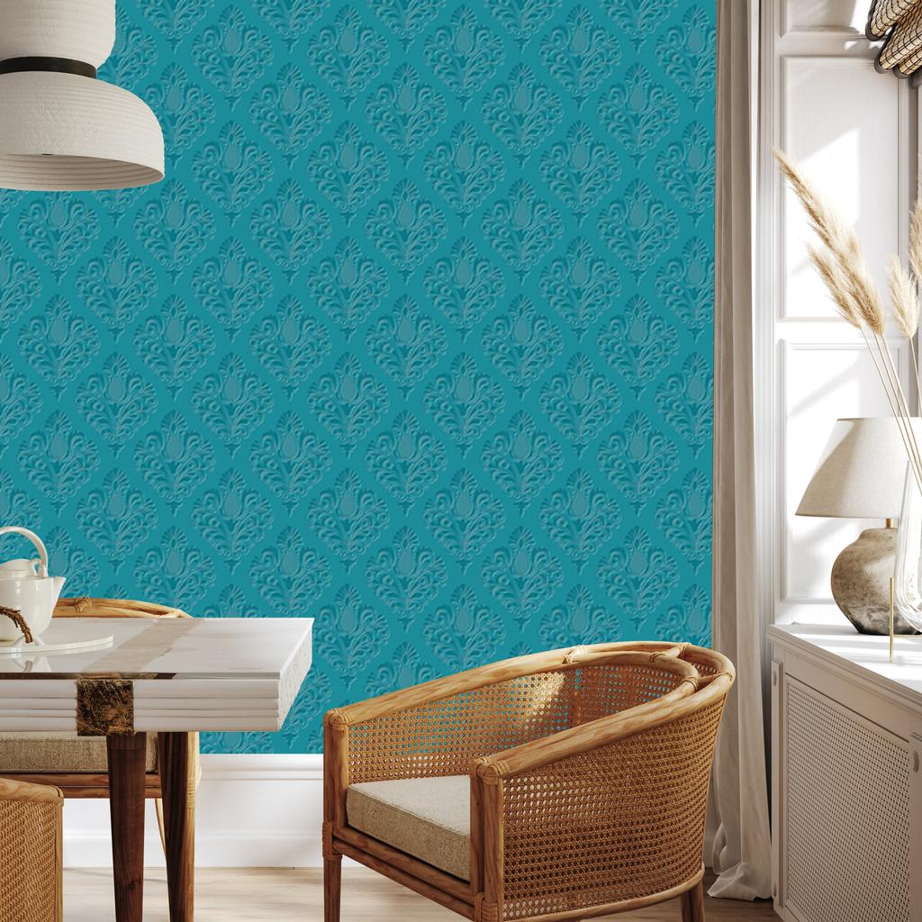 Wallpaper Turquoise Ornaments with 3D Effect for Living Room and Bedroom 50x1000