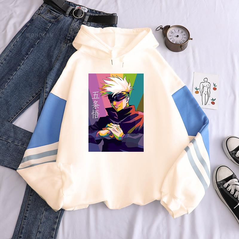 

Толстовки унисекс с капюшоном Jujutsu Kaisen Gojo Satoru, толстовки с принтом манги для мужчин и женщин, лоскутное шитье с длинными рукавами, уличная одежда в корейском стиле 4XL белый
