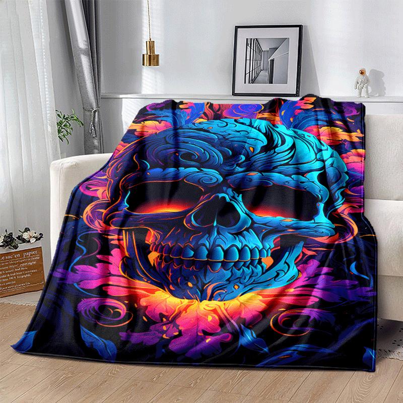 1pc Skull Printing Lightweight Flannel Blanket, Comfortable and Warm Blanket, for Camping Sofa Bed and Couch Office, Gift