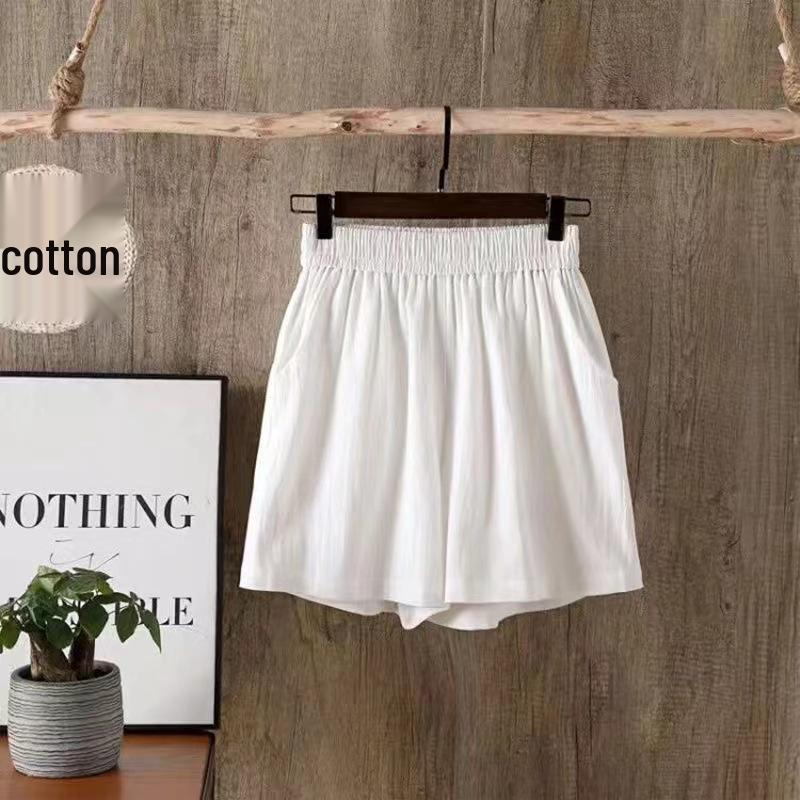 

Женские ретро хлопковые эластичные шорты больших размеров, многоцветные, свободные, с широкими штанинами, повседневные L 100-120 lbs белый