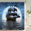 Old Pirate Ship Sea Shower Curtains 3D Printing Bath Curtain With 12 Hooks Bathroom Waterproof Polyester Cloth Bath Screen
