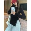 Korean Gray Round Neck Long-sleeved T-shirt for Women In Autumn and Winter New Button Slit Design Bottoming Shirt with Top