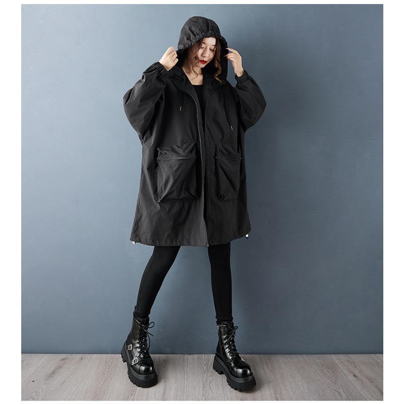 DIMANAF 2025 Plus Size Autumn Winter Plus Size Women Coat Long Sleeve Jackets Casual Loose Outerwear Black Zipper