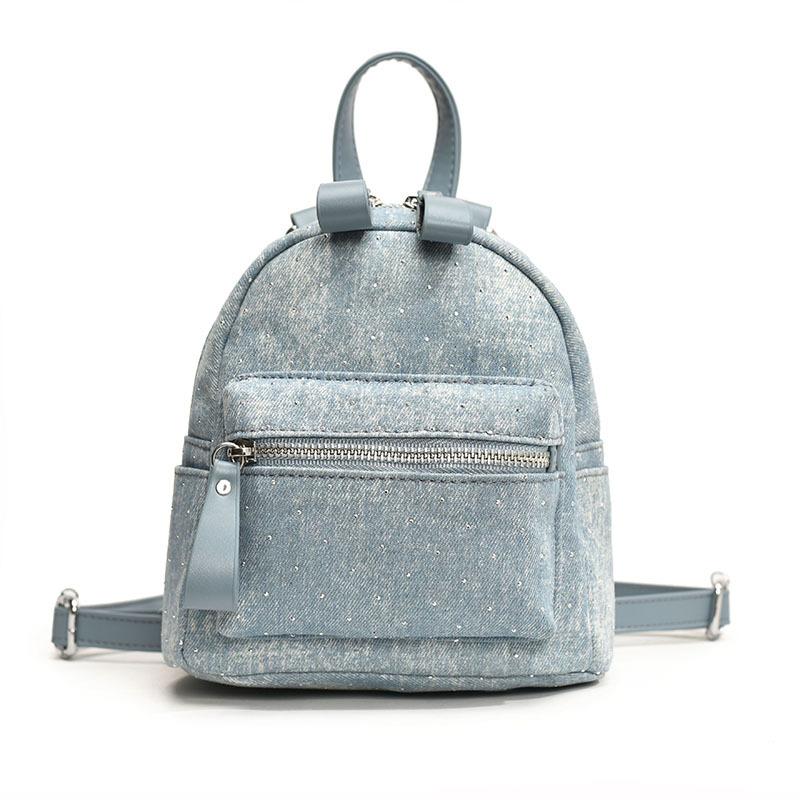 Schulrucksack für den Unterricht, weibliche koreanische Version Instagram Mode Denim Trendiger kleiner Rucksack, Sommer Vielseitige Damen Tasche