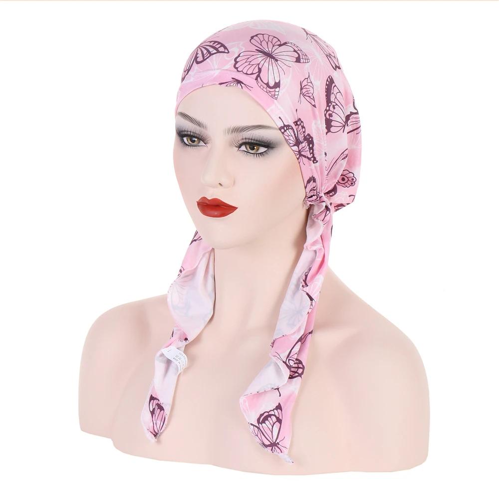 New Muslim Inner Hijab Turban Women Pre-Tied Cap Long Tail Headscarf Wrap Beanies Bonnet Head Scarf Stretch Headwear Ninja Hat