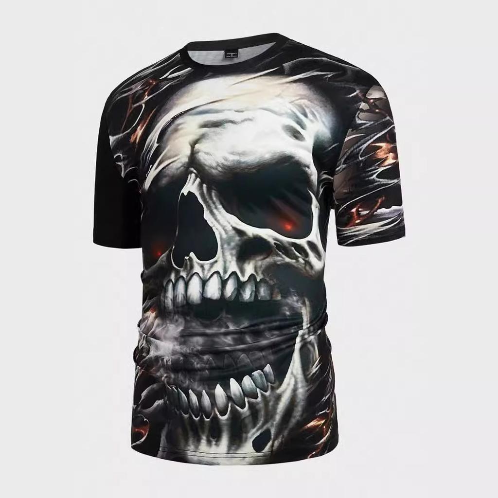 Summer Round Neck 3D Skull Print Top Fashionable Casual Short Sleeved Men's T-shirts