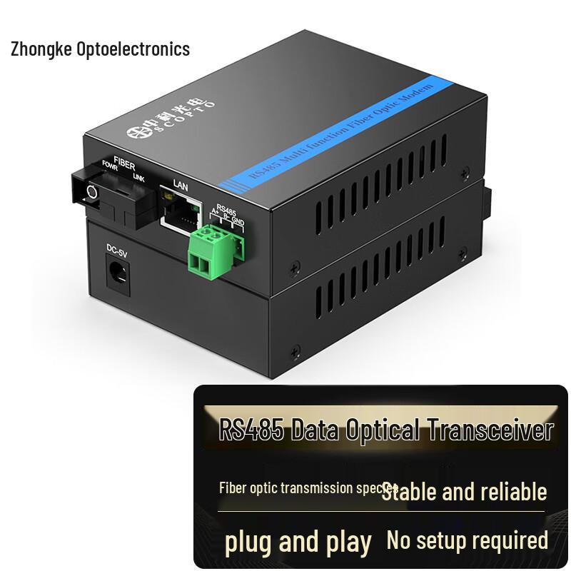 Industrial RS485 & Ethernet Fiber Optic Transceiver 1-way RS485 Data + 1-way 100Mbps Network
