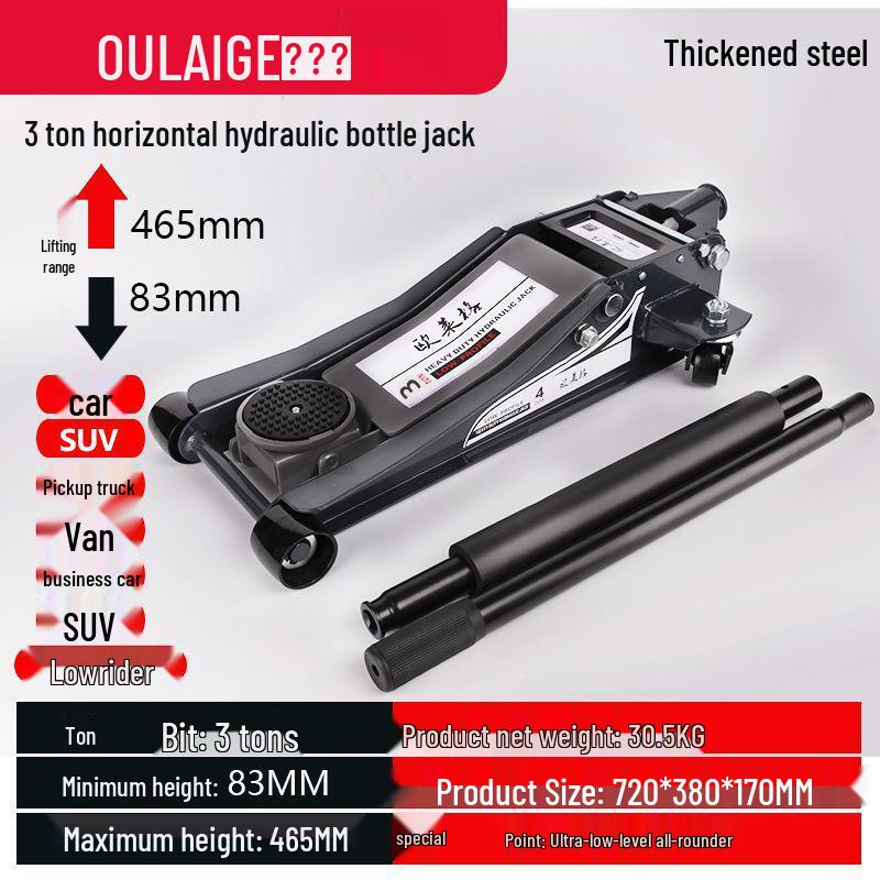3-Ton Horizontal Hydraulic Car Jack with Double Pump for Small Trucks and Sedans