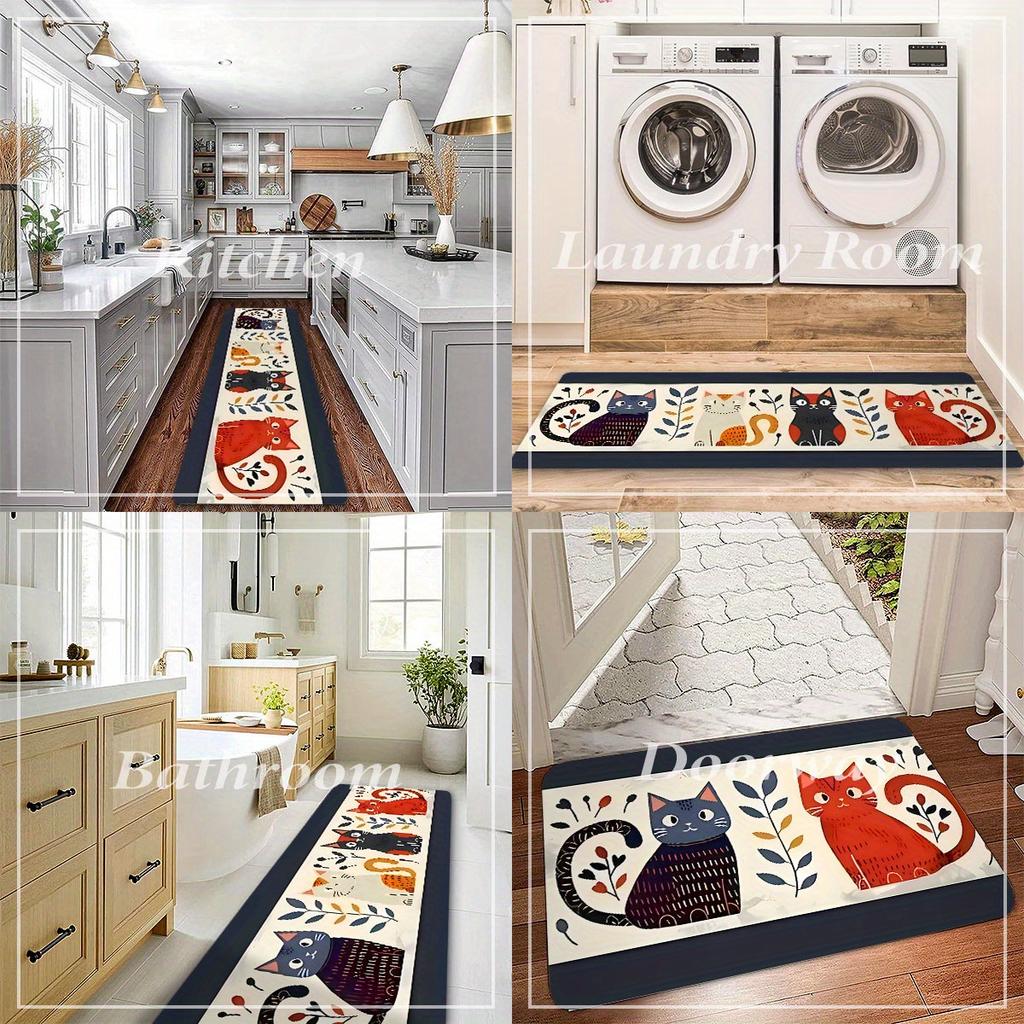 Cute Cartoon Cat Print Area Rug, Soft Non-Slip Machine Washable Floor Mat for Bedroom Kitchen Hallway Living Room Home Decor
