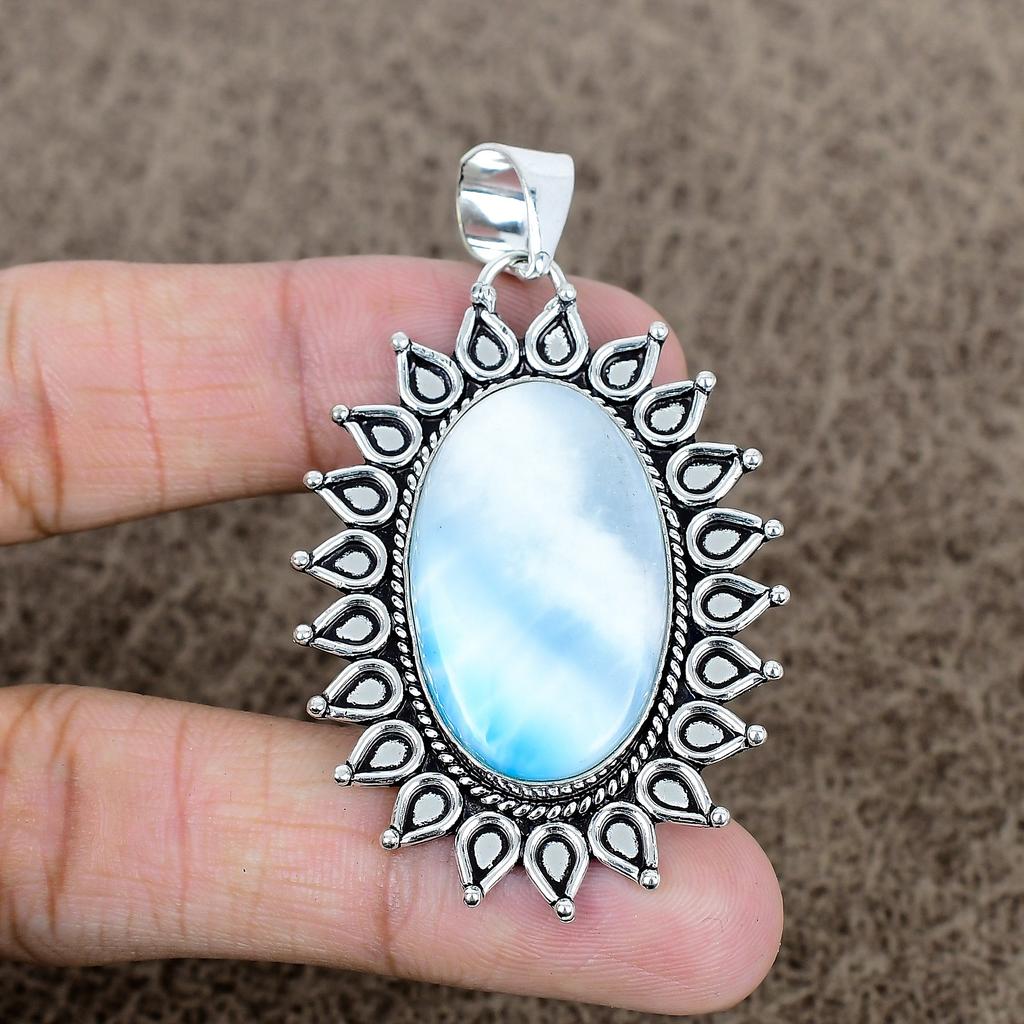 Republic Larimar Gemstone 925 Sterling Silver Jewelry Pendant 2.44" KKG-728