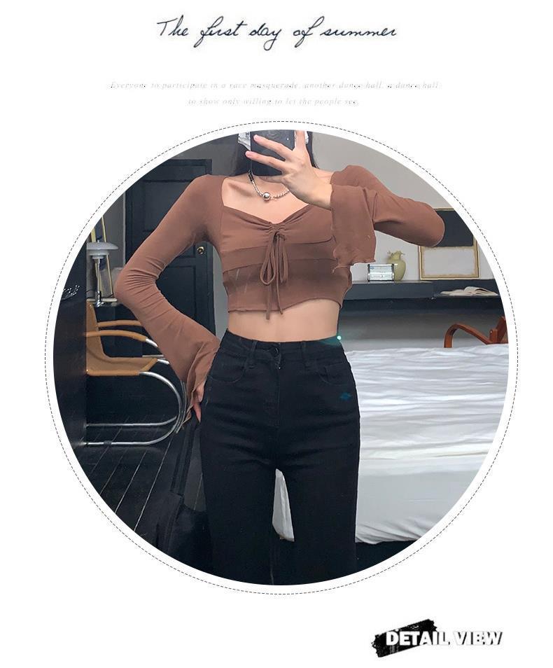 High-Waisted Blue-Gray Micro-Flare Jeans for Petite Women - 2025 Autumn Slimming Bell-Bottom Design