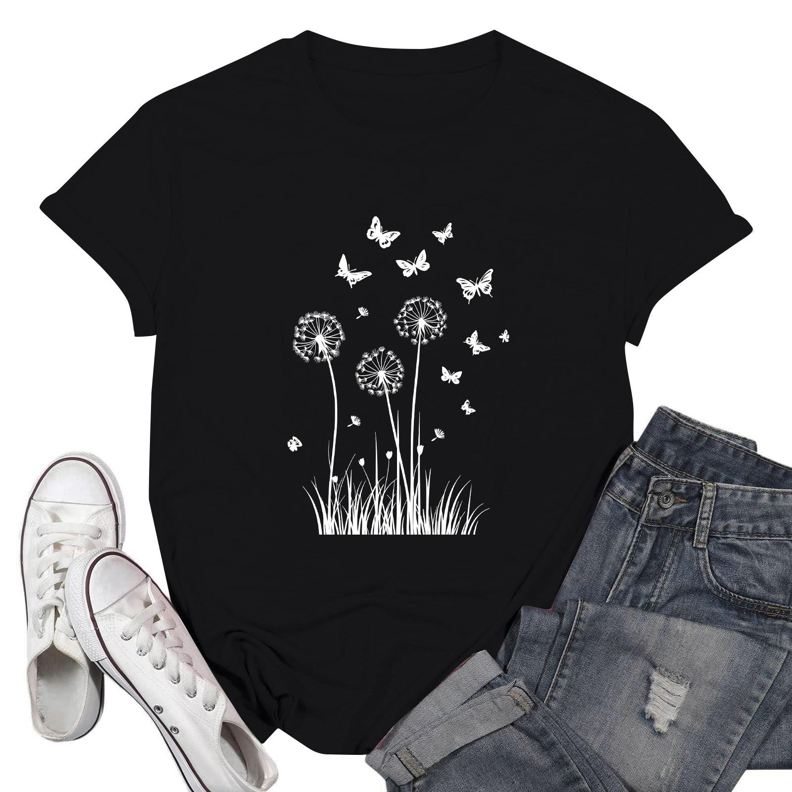 

Женские модные повседневные пуловеры с короткими рукавами и круглым вырезом с принтом XXXL чёрный