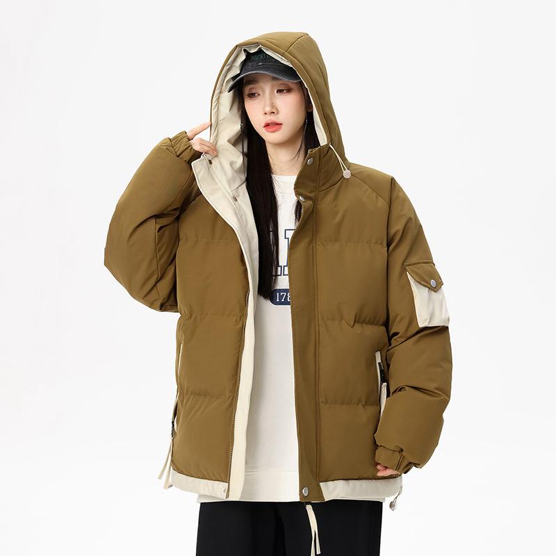 Men's and Women's Same Couple Coats, Winter Men's Thickened Fake Two-piece Hooded Down Cotton Clothes, Tooling Cotton Clothes Tide