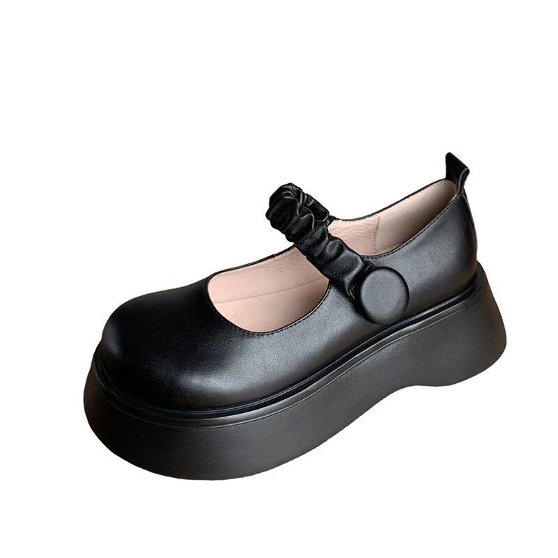 

Meotina женские туфли-лодочки Мэри Джейн из натуральной кожи с круглым носком и плоской платформой, женская модная обувь на высоком каблуке, весна-осень, черные 40 33 чёрный