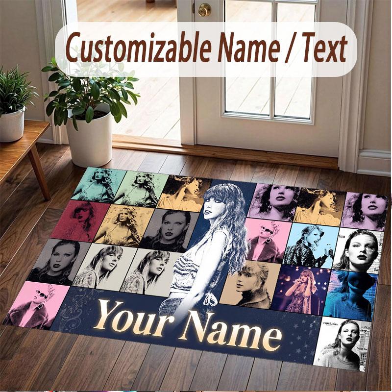 Custom Name Crystal Velvet Rug,Taylor Swift Comfortable Anti Slip Floor Mat For Room Decoration