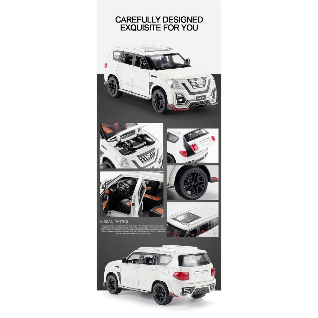 Nissan Patrol, Metall-Druckguss-Geländewagenmodell im Maßstab 1:24, Spielzeug für Jungen, Legierungsmodell mit Sportpaket, 6 Türen zum Öffnen, A303