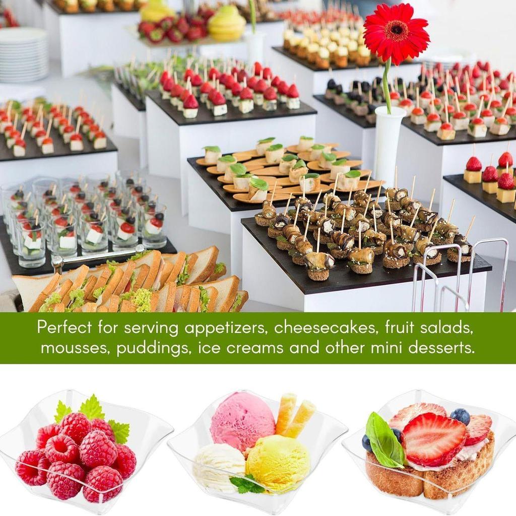 Set de Cupe Pătrate Transparente pentru Sos și Mousse cu Lingurițe - Perfect pentru Deserturi și Aperitive