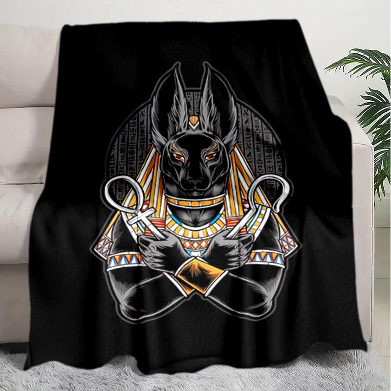 1PC Egyptian theme printed blanket, all season lightweight home office outdoor nap multifunctional blanket A4