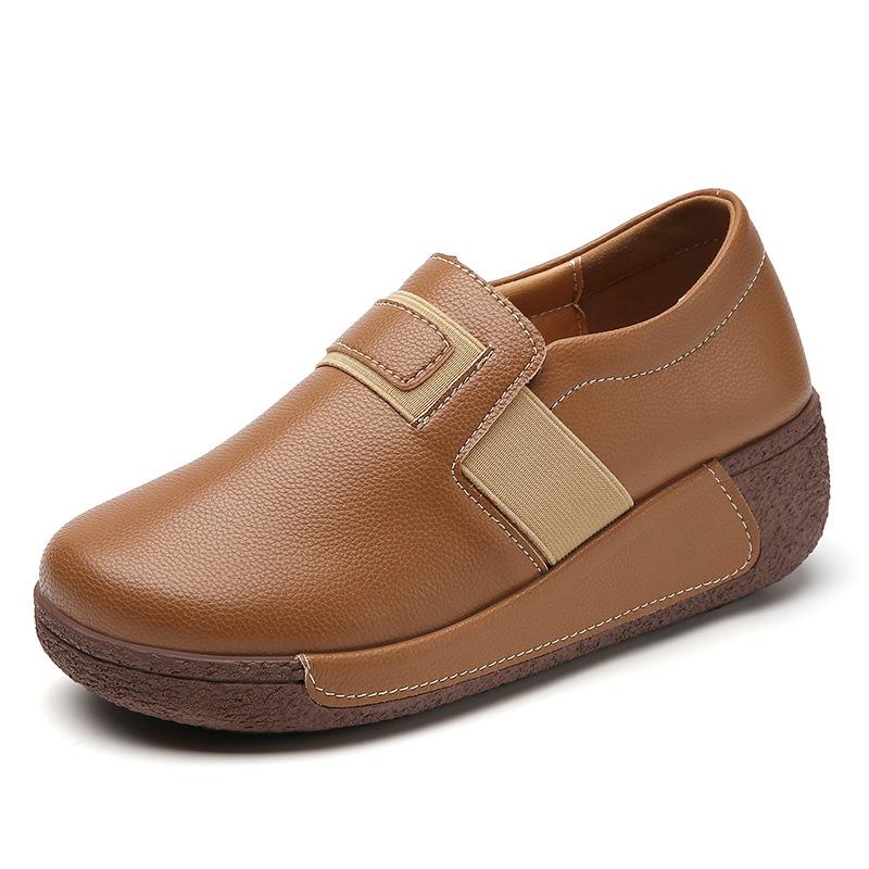 Soft Leather Women Platform Shoes Fashion Wedge Heels Elastic Loafers Elegant Mother Shoes Casual Walking Shoes