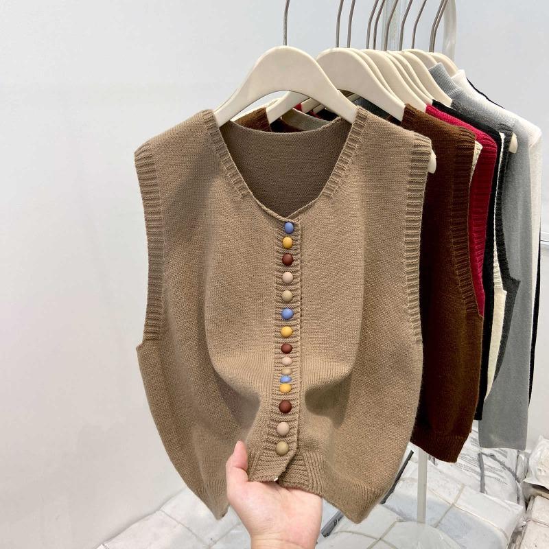 Rainbow single-breasted knitted vest women's sweater spring niche stacked cardigan angora red vest