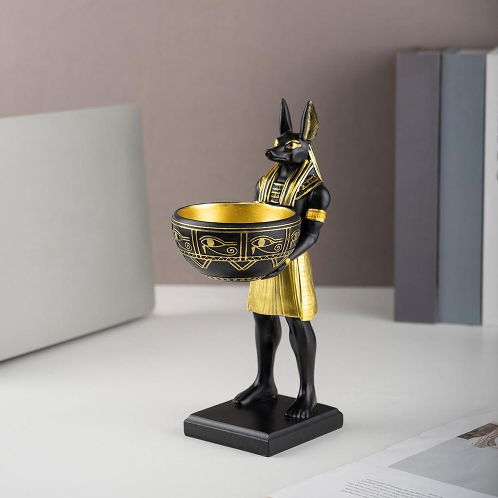 Dog Statues For Table Decorative Resin Animal Sculpture With Bowl Egyptian Dog Desktop Sculpture For Living Room Bedroom Shelf