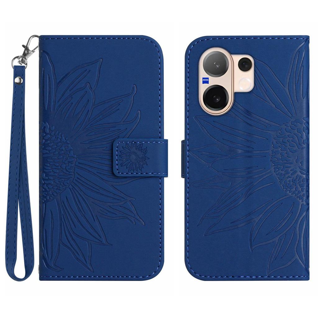 For Vivo V60 5G Case Sunflower Imprint Leather Wallet Phone Cover with Wrist Strap