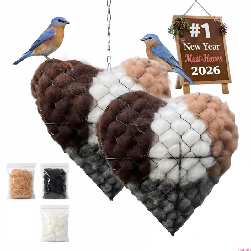 

Pack Of 2 Heart Style Bird House Hangers Including Cotton Filling For Garden Display And Wild Birds