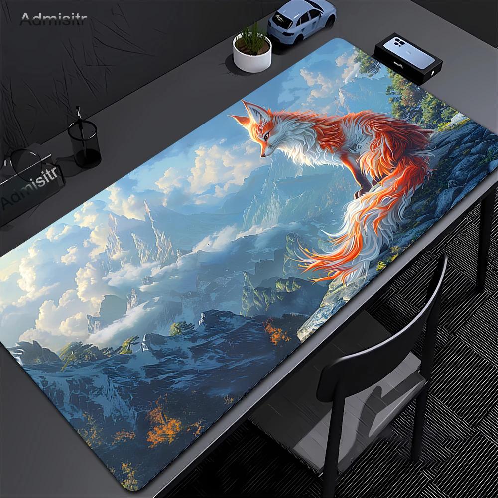 Pink Fox Large Gaming Mousepad XXL Gamer Mouse Pad Office Long Table Accessories Mouse Mat Kawaii Nine-tailed Fox Desk Mat Xxl