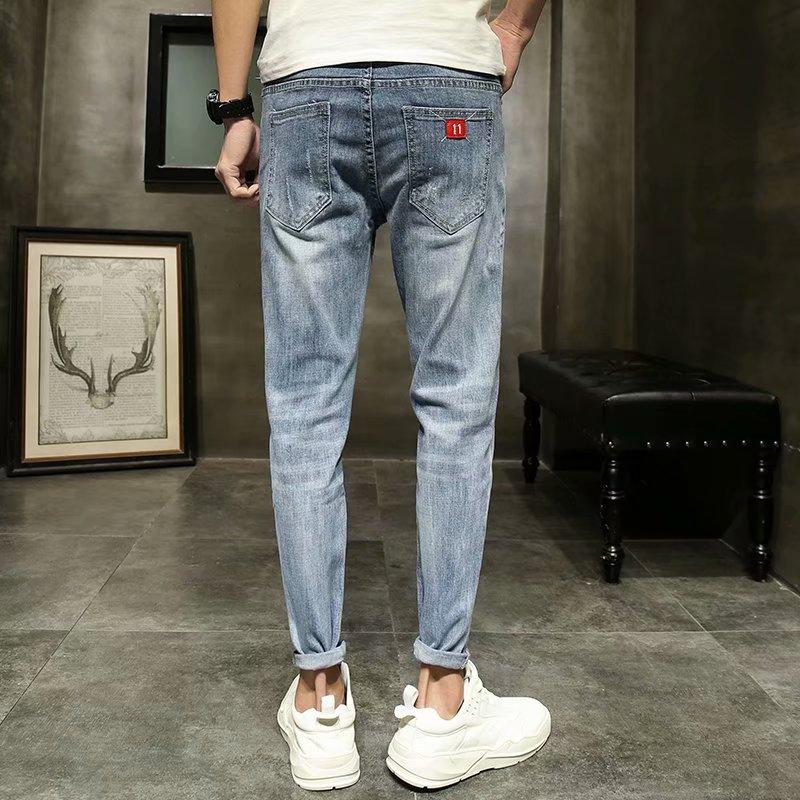 JYL Men's Cropped Jeans Summer Thin Slim Korean Trendy Versatile Denim Pants