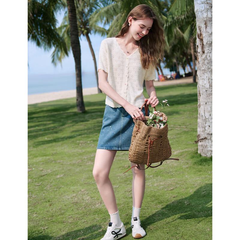 Betu Women's Sweet Hollow-Out Knit Short-Sleeve Top