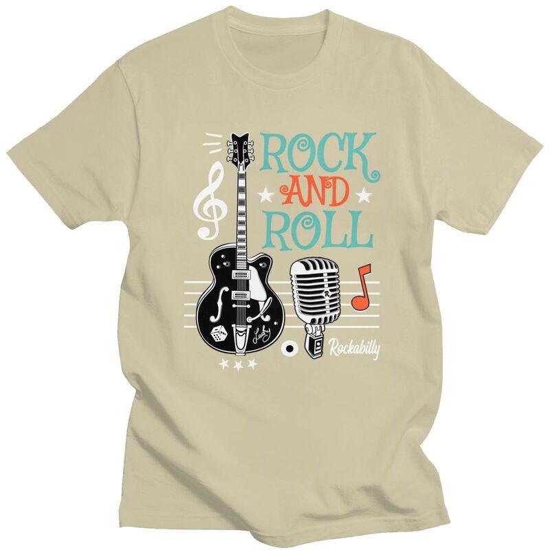 Custom Male Rockabilly Music Classic Rock And Roll Guitar T Shirts Short Sleeve Cotton Tshirt Casual Tees Slim Fit Clothing