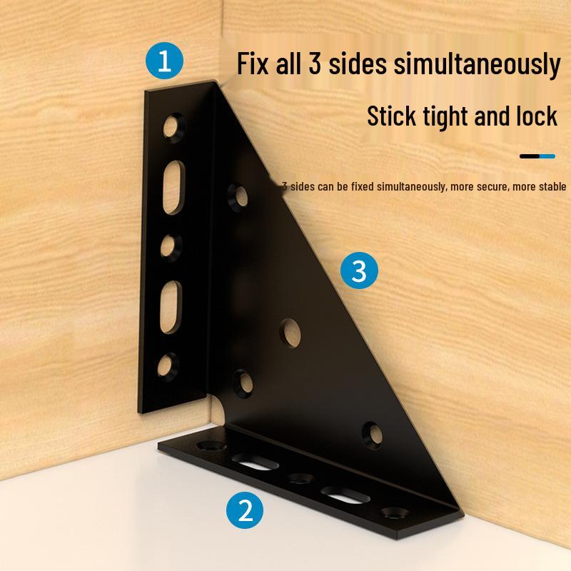 Thickened Three-Sided Angle Bracket for Bed, Cabinet, or Shelf Support Black - Extra Large