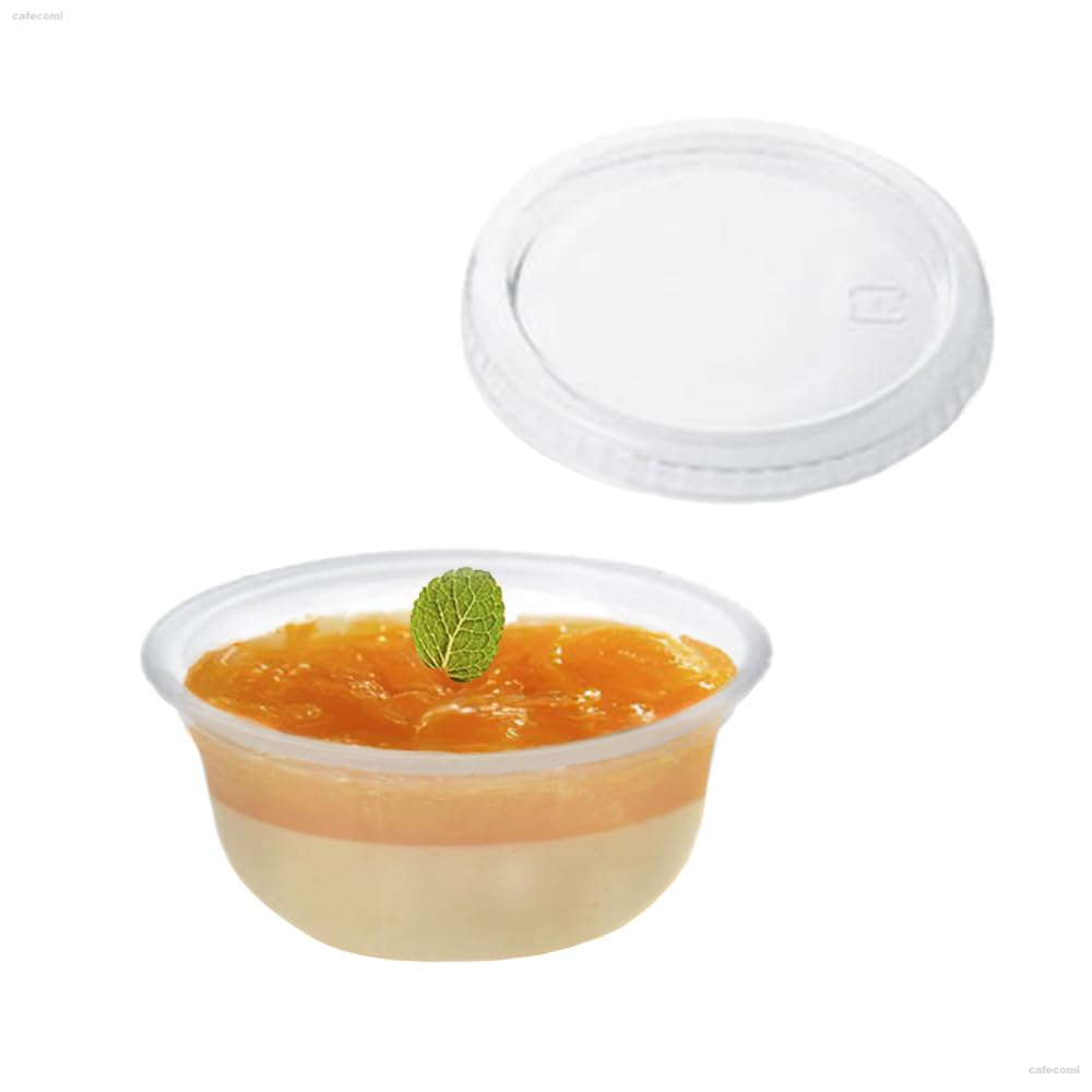 [70ml Round Grained Cups with Lids, Set of 100] Cafecomi Dessert Cups, Milky White, with Flat Lids