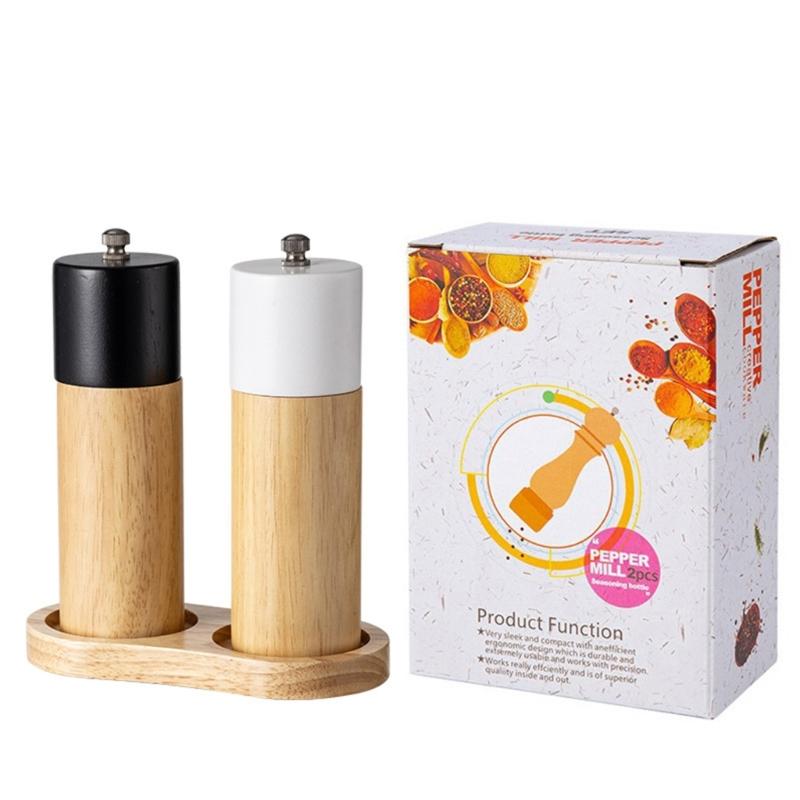 

Manual Wood Grinder Adjustable Coarseness Ceramic Peppers Mill Salt Grinding Seasoning Bottle with Nonslip Base білий/чорний