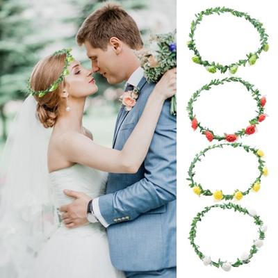4 szt. Różany kwiat korona panna młoda kwiatowy wianek do włosów opaska na głowę girlanda na głowę kobiety dziewczyny akcesoria do włosów wesele festiwal zdjęcie rekwizyty