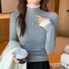 Lace splicing semi-turtleneck bottoming shirt women's autumn and winter threaded sweater lace knitted sweater inner top