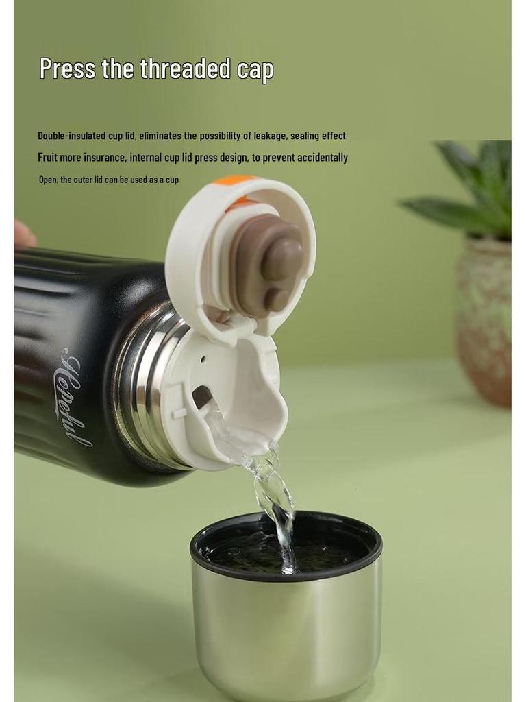 Stylish 316 Stainless Steel Insulated Mini Cup with Carrying Rope & Pop-Up Lid - Portable & Sealed for Students