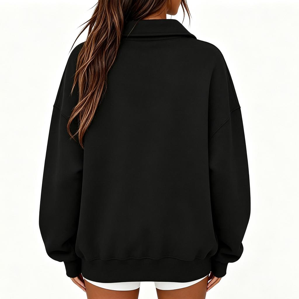 Women's Fashion Loose Fit Cropped Collared Long Sleeve Sweatshirt for Casual Wear