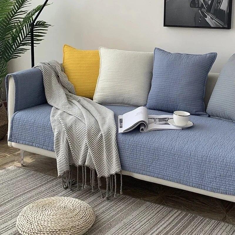 

1/2/3/4-seater Sofa Cover Solid Color Sofa Cushion Towel Cotton Couch Cover Modern Non-slip Slipcover Armrests for Living Room W70xL70cm 1pcs